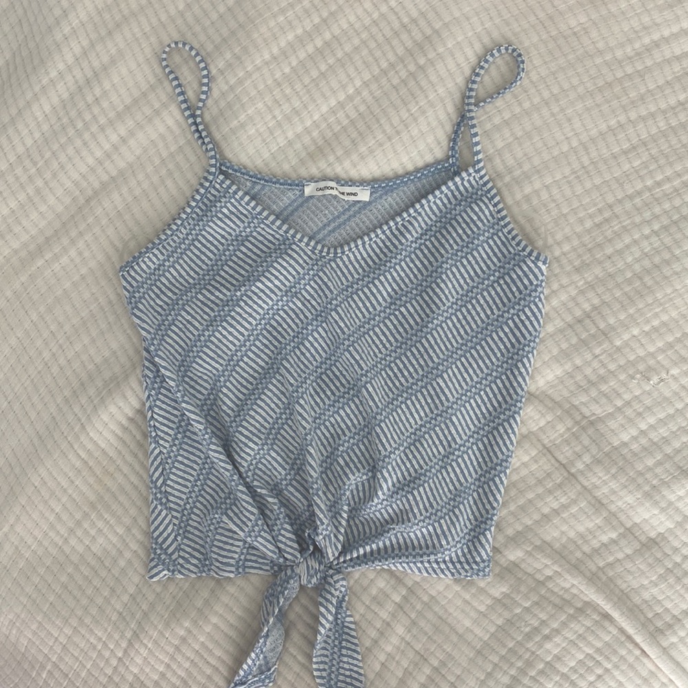 Baby blue tie-front tank